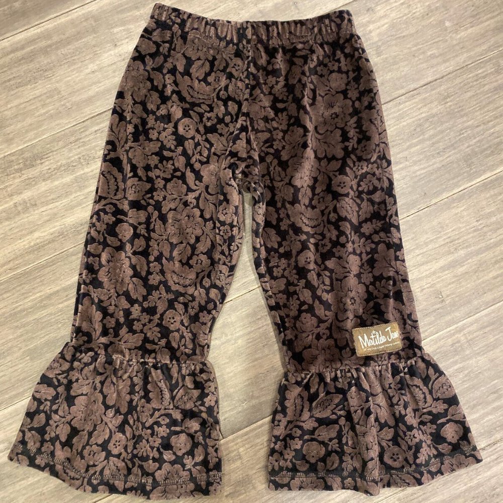 New !  Matilda Jane Trudy Big Ruffles velour pants Brown/Black size 2 y